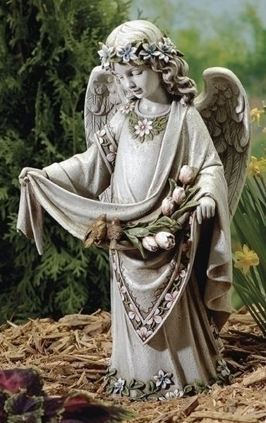 Angel with Birds on Dress Garden Statue